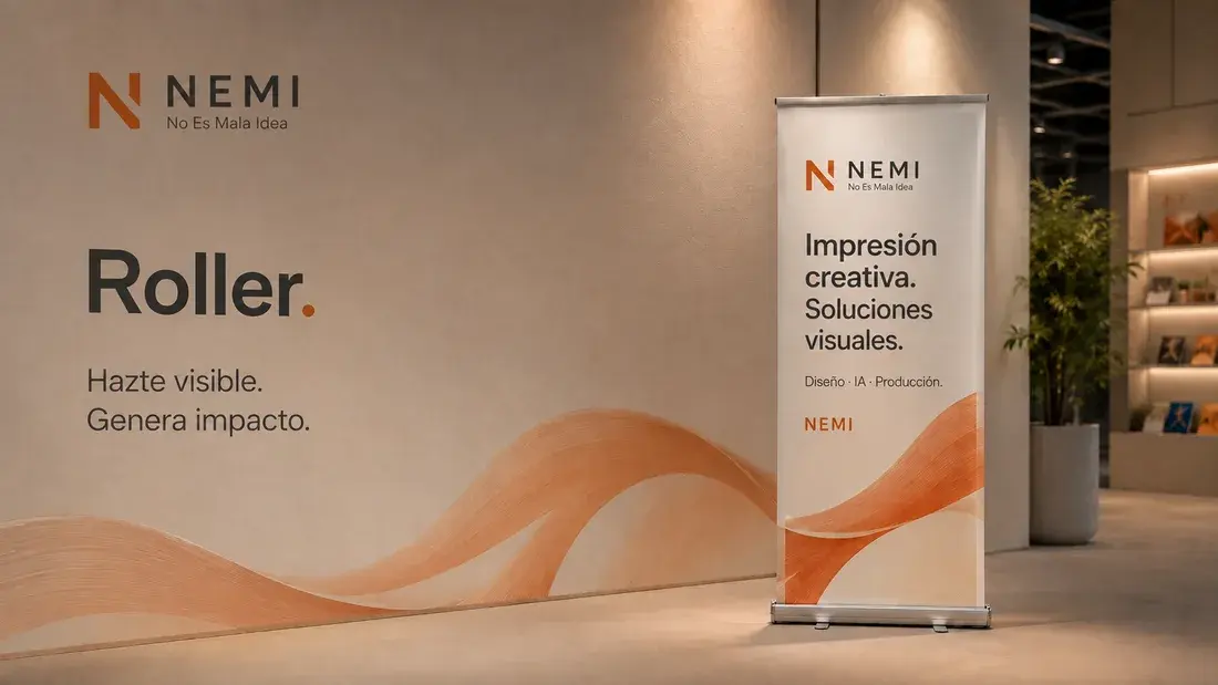 Pendón Roller instalado en un entorno corporativo