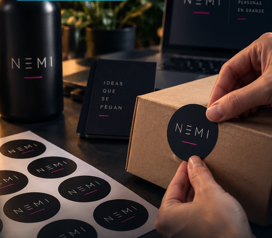 Adhesivos troquelados NEMI aplicados sobre packaging y productos